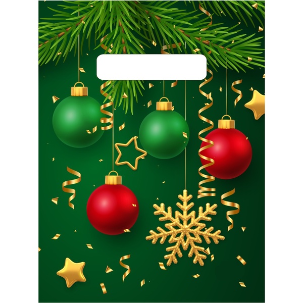 Пакет с вырубной ручкой, 25*19 см, полиэтилен 30 мкм, Золотая снежинка (НГ)