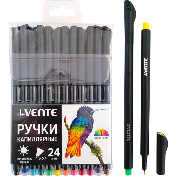 Ручки капиллярные (линеры), набор 24 цвета, лин. 0.4 мм, круг. корп., deVENTE Drops