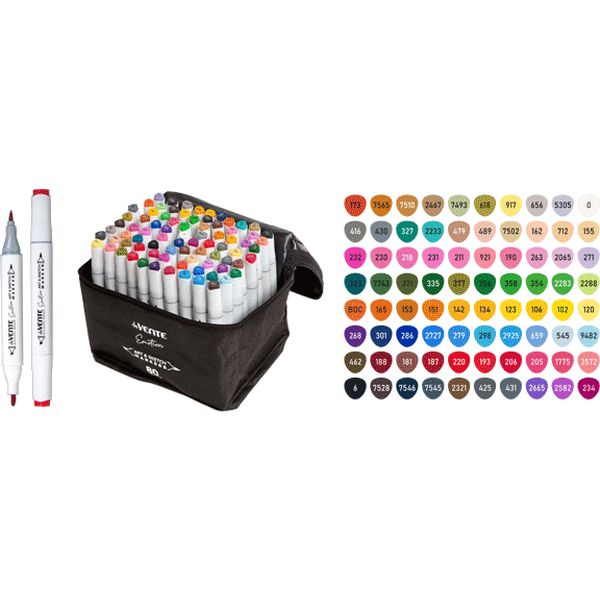 Скетчмаркеры 2-сторонние, набор 80 цв., спирт. основа, перо кисть/клин, deVENTE Emotion (сумка) Акция!