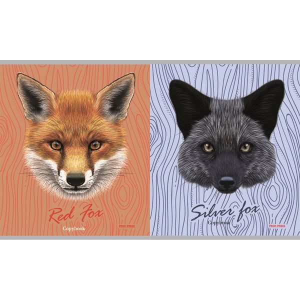 Тетрадь А5, клетка, 48 л., на гребне, 60 г/м², мел. бумага, Profit Мордочки лис_2 дизайна