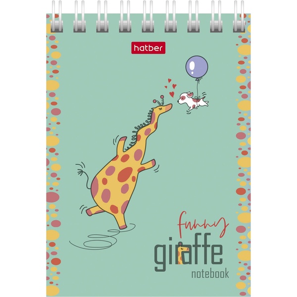 Блокнот на гребне А7, 60 л., нелинованный, 65 г/м², Hatber Веселый жираф_6 дизайнов   Акция!