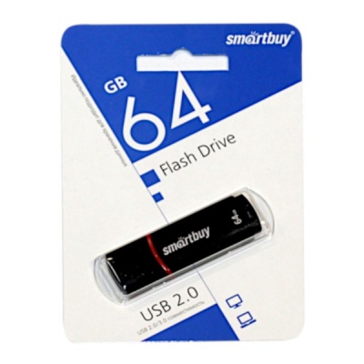 Флеш-накопитель USB 2.0, 64 ГБ, Smartbuy Crown Black/черный