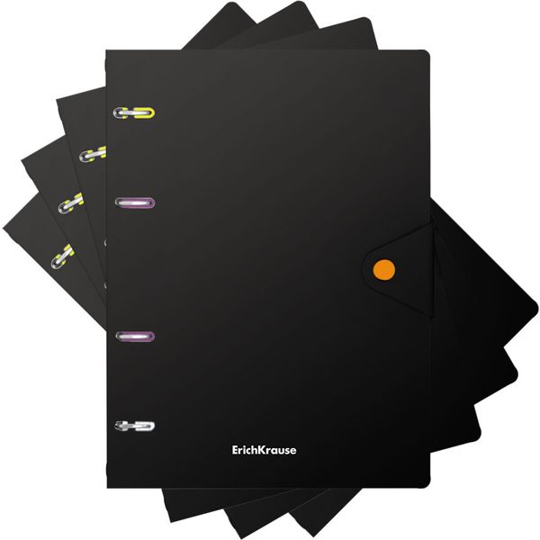 Тетрадь на кольцах, А5, 80 л., клетка, пластик. обложка на кнопке, ErichKrause Акцент_4 дизайна