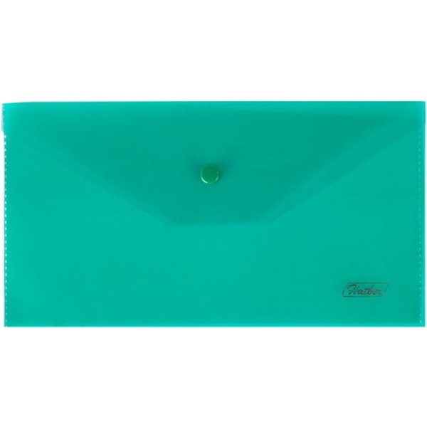Папка-конверт на кнопке, C6, PP 180 мкм, полупрозрачная, Hatber_зеленая