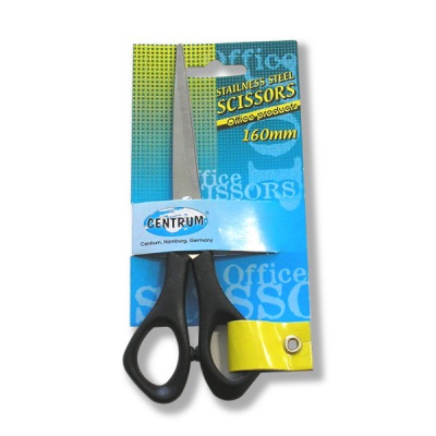 Ножницы 160 мм, классические, пласт. кольца, черные, CENTRUM