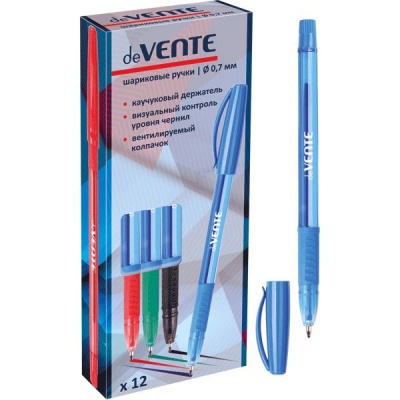 Ручка шариковая синяя, 0.7 мм, эрг. грип, deVENTE