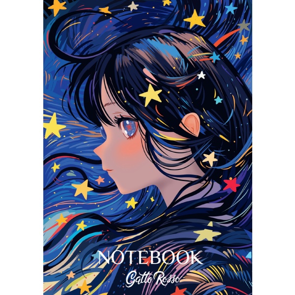 Блокнот на скобе А5, 40 л., линия, 80 г/м2, выб. лак, Gatto Rosso Звездный Notebook_Мечты Акция!