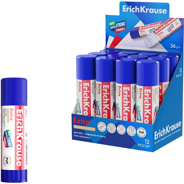 Клей-карандаш 36 г, PVP основа, ErichKrause Extra