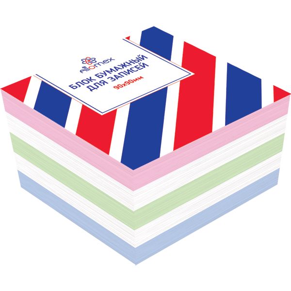 Бумага для заметок, 9*9*5 см, без склейки, 65 г/м², пастельная, 3 цвета + белая, Attomex