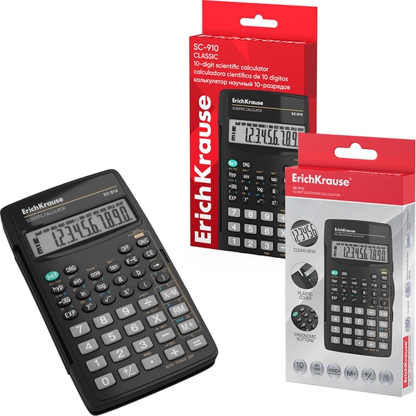 Калькулятор научный 10-разрядов ErichKrause SC-910 Classic, черный