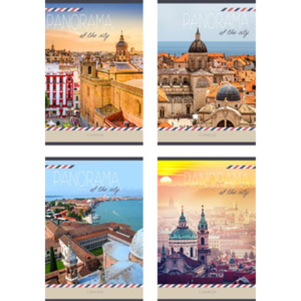 Тетрадь А5, клетка, 48 л., на скобе, 60 г/м² (72%), мел. бумага, Remix Панорамы_4 дизайна