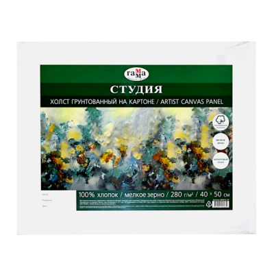 Холст на картоне грунтованный, 40*50 см, 100% хлопок, м/зерно, 280 г/м2, ГАММА Студия Холст на картоне грунтованный, 40*50 см, 100% хлопок, м/зерно, 280 г/м2, ГАММА Студия
