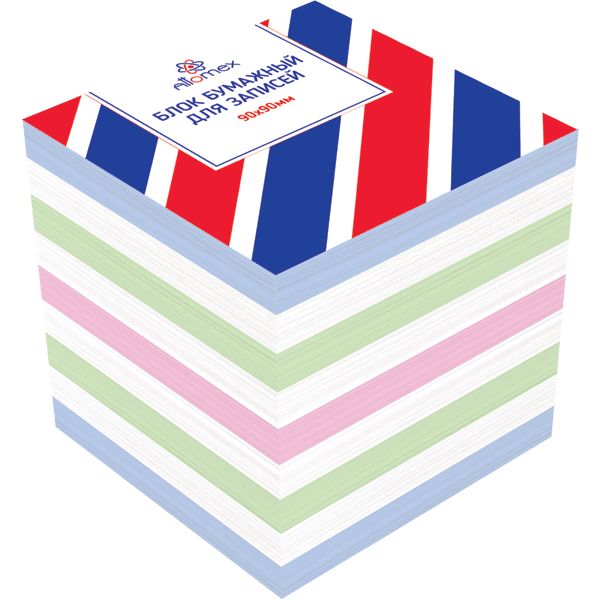 Бумага для заметок, 9*9*9 см, без склейки, 65 г/м², пастельная, 3 цвета + белая, Attomex