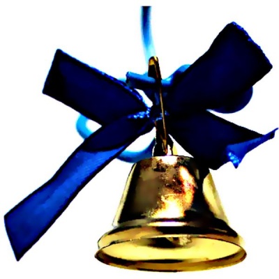 Колокольчик Ø25 мм, синий бантик, булавка