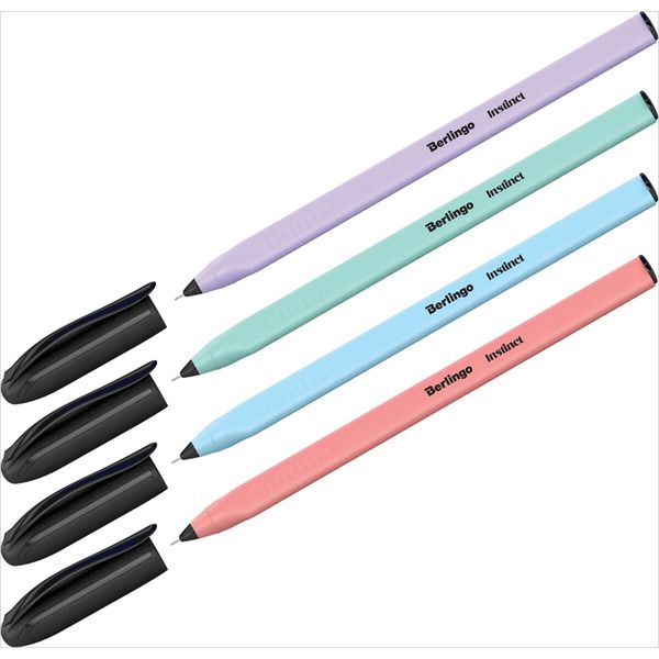 Ручка шариковая синяя, 0.7 мм "игла", трехгранная, soft touch, однораз., BERLINGO Instinct_4 дизайна