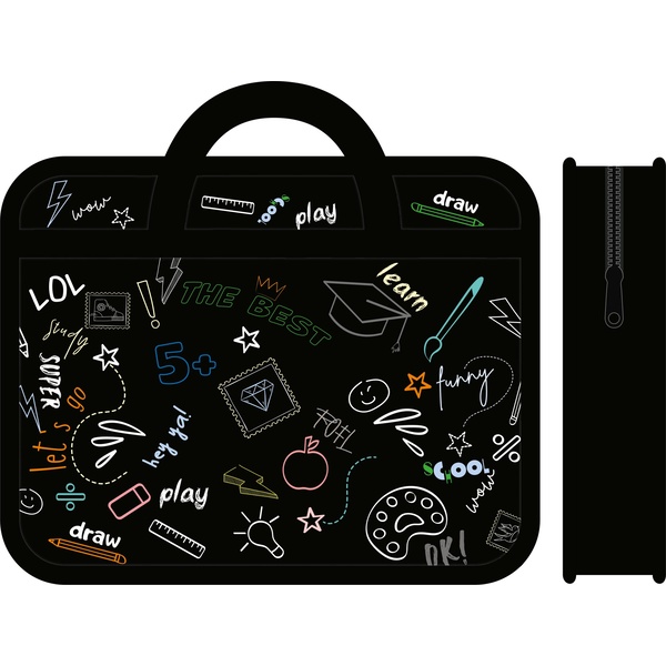 Папка-портфель А4, пластиковая, на молнии, 1 отд., ПЧЕЛКА Клевая школа 2026