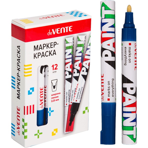 Маркер-краска deVENTE, синий, пулевидный ПУ, 2.8 мм, метал. корпус