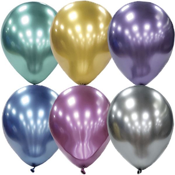 Шары воздушные однотонные, Ø28 см, латекс, ХРОМ Platinum ассорти (25 шт.)