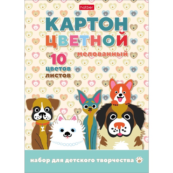Картон цветной мелованный 10 цв., 10 л., А5, 1-ст., КБС, Hatber Ушастики Картон цветной мелованный 10 цв., 10 л., А5, 1-ст., КБС, Hatber Ушастики