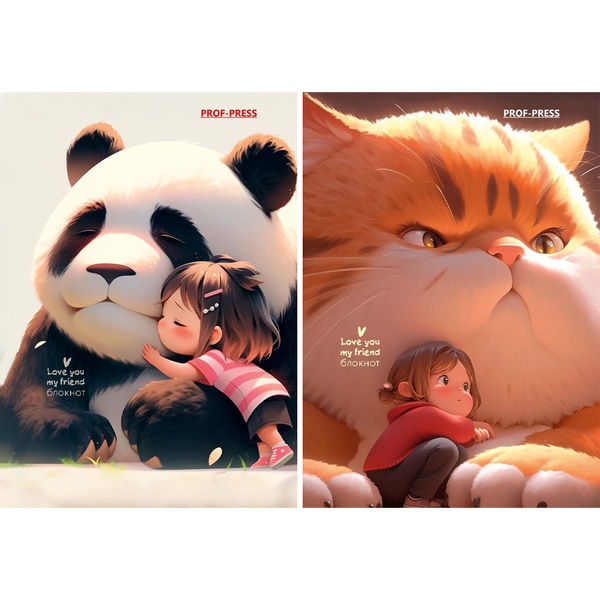 Блокнот на склейке А7, 48 л., клетка, 60 г/м², Prof-Press Большие пушистики-1_2 дизайна