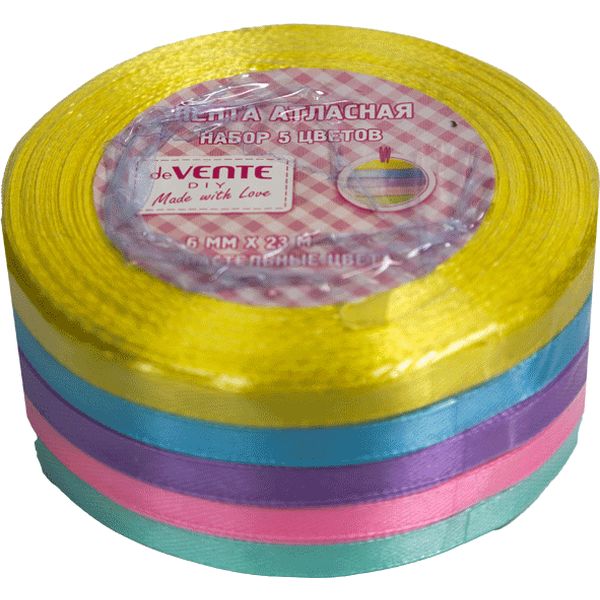 Ленты декоративные атласные, 6 мм* 23 м, пастельн. цв., deVENTE DIY (5 шт.)