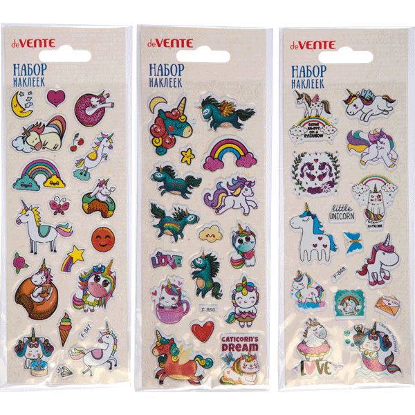 Паф-стикеры (объемные), карточка 70*170 мм, ПВХ, deVENTE Unicorn_3 дизайна