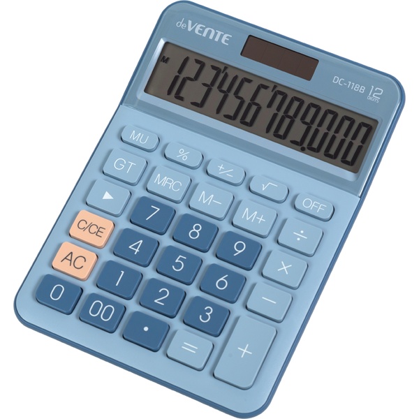 Калькулятор базовый deVENTE DC-118B, 12-разряд., 1 яч. памяти, дв. питание, 00, →, MU, GT, голубой/синий