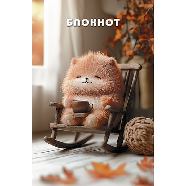 Блокнот на скобе А6, 16 л., клетка, 60 г/м², вд-лак, PLANO Довольный пушистик   Акция!