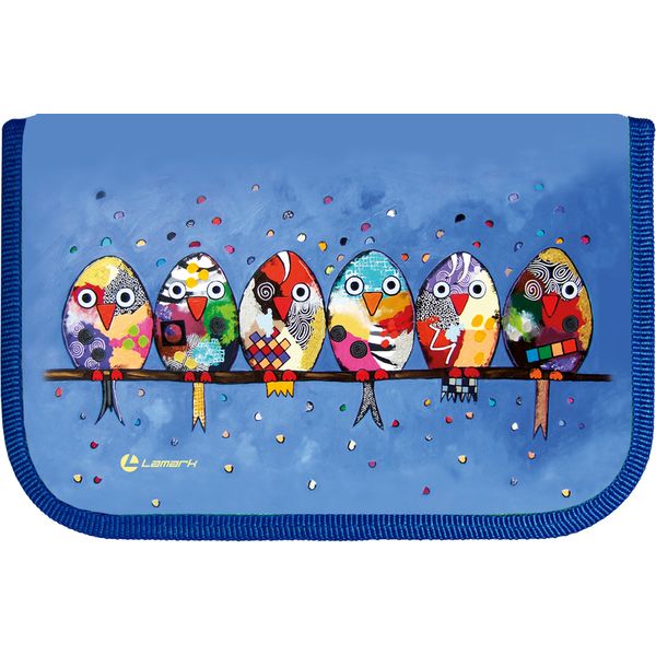 Пенал 1 отд., на молнии, 210*140*40 мм, лам. картон, карман+ косметичка, LAMARK Smart content_Птички