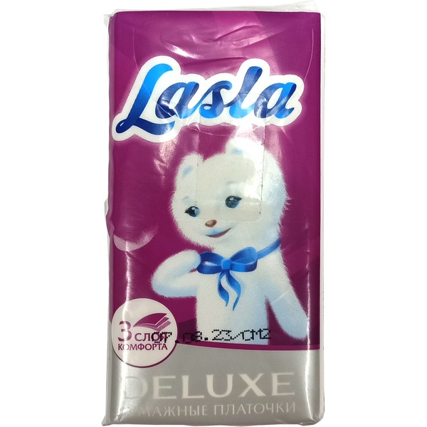 Платочки бумажные 10 шт, 200*200 мм, 3-сл., тиснение, белые, Lasla DeLuxe