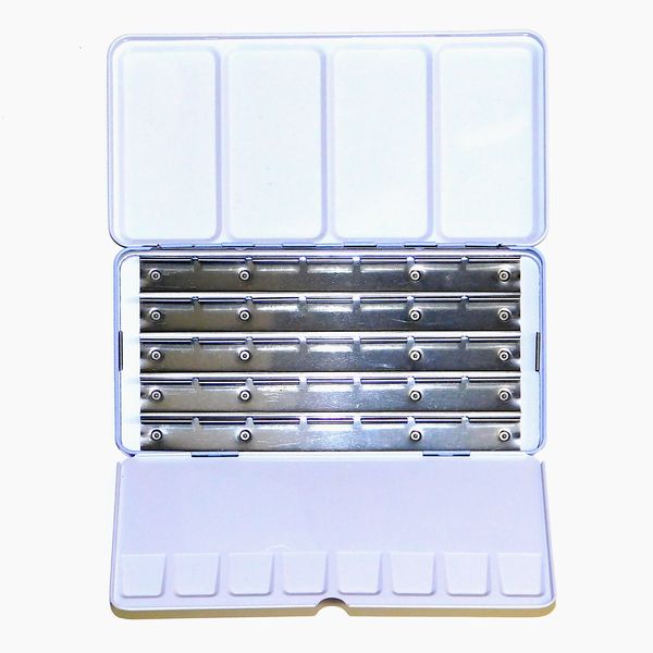 Пенал для акварели на 35 кювет, металл, светло-голубой, БЕЛЫЕ НОЧИ Акция!