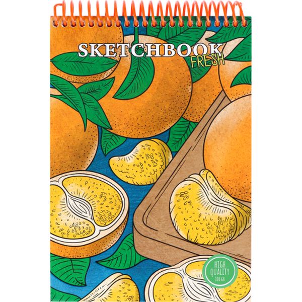 Скетчбук А5, на спирали, 64 л., бел. блок 100 г/м², обл. 7БЦ, MILAND Orange Fresh    Акция!