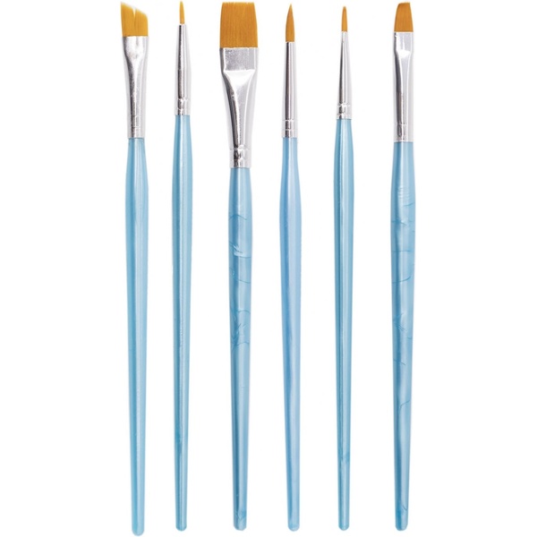 Набор кистей Yalong, 6 шт., нейлон, круглый №2, 4, плоские №2, 6,8, 14  ручки дерево, блистер