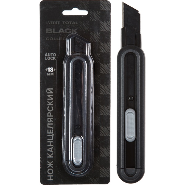 Нож канцелярский 18 мм deVENTE Total Black, блокировка auto-lock, метал. направляющие_Акция!