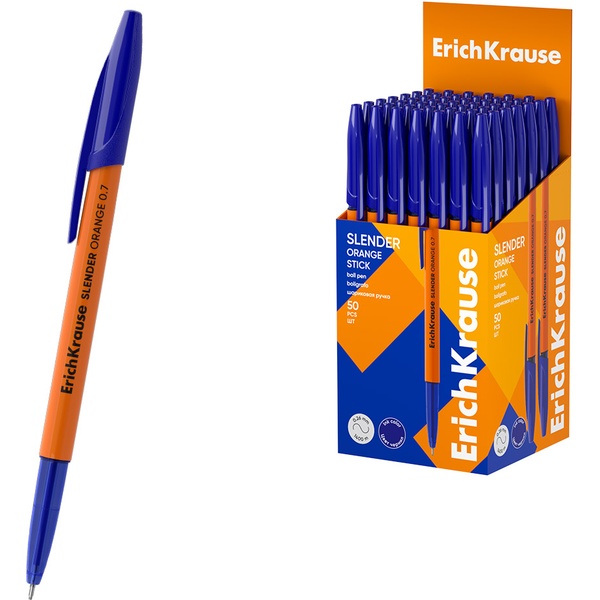 Ручка шариковая синяя, 0.7 мм "игла", super glide TEC, ErichKrause Slender Stick Orange