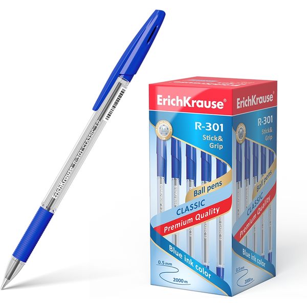 Ручка шариковая синяя, 1.0 мм, эрг. грип, ErichKrause R-301 Stick&Grip Classic Ручка шариковая синяя, 1.0 мм, эрг. грип, ErichKrause R-301 Stick&Grip Classic