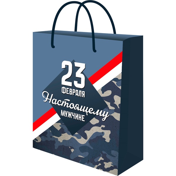 Пакет подарочный, 26*33*8 см, мел. бумага 128 г/м², глянц., Optima 23 февраля Настоящему мужчине