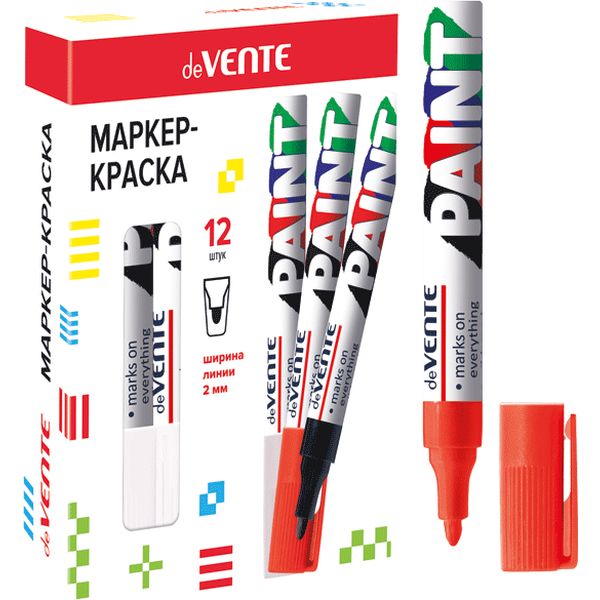 Маркер-краска deVENTE, красный, нитрооснова, пулевидный н-к, 2.0 мм, алюм. корпус  Акция!