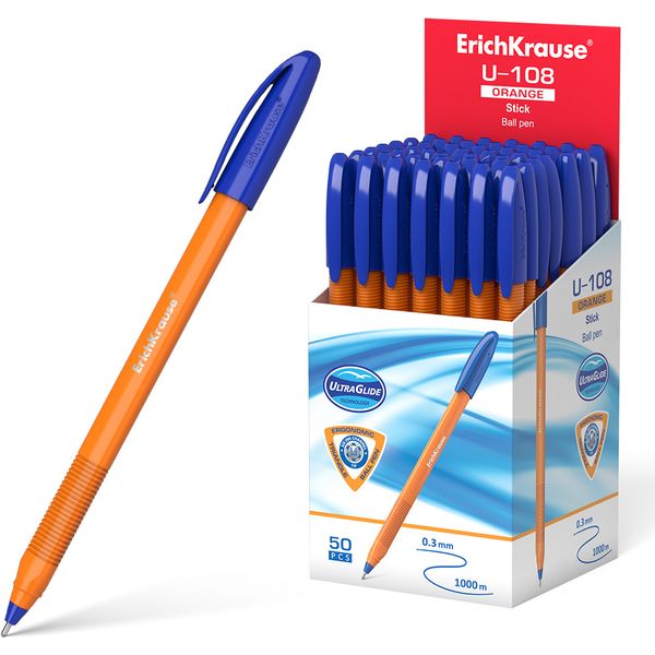 Ручка шариковая синяя, 1.0 мм "игла", рифл. грип, ErichKrause U-108 Stick Orange Ручка шариковая синяя, 1.0 мм "игла", рифл. грип, ErichKrause U-108 Stick Orange