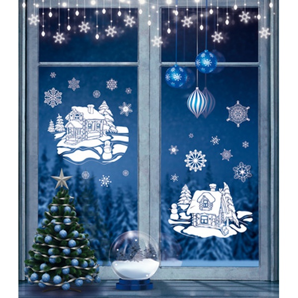 Наклейки новогодние "Новогодние домики", 23.7*33 см, статическая (для окон)   Акция!