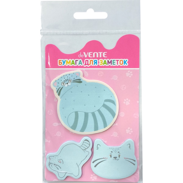 Бумага для заметок с клеевым краем, 40*40 мм/70*70 мм, 3*20 л., 80 г/м², с печатью, deVENTE Cat  Акция!