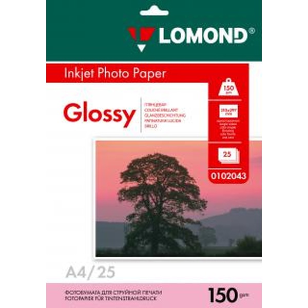 Фотобумага А4, 150 г/м² , 25 л., глянцевая, 1-ст., LOMOND Inkjet
