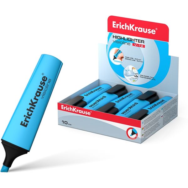 Текстмаркер голубой, неоновый, ШЛ 0.6-5.2 мм, н-к "клин", ErichKrause Visioline V-12