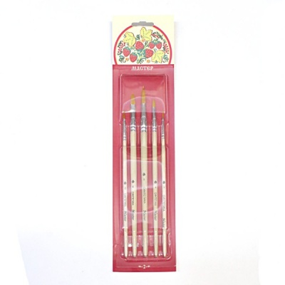 Набор кистей синтетика ХМ Мастер-2 Хохлома, 5 шт.: круглые №1, 2, 5, овальные №4, 6, 