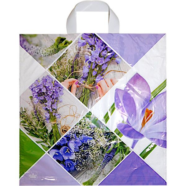 Пакет с петлевой ручкой, 40*44 см, полиэтилен 35 мкм, Лавандовый коллаж (50 шт.)