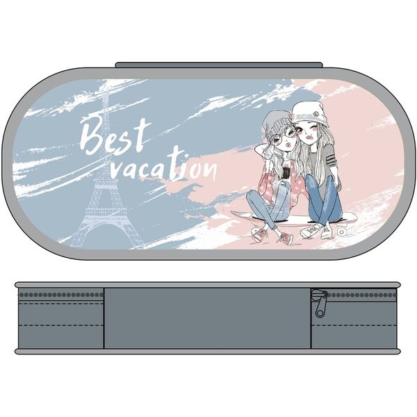 Пенал 1 отд., на молнии, 210*90*55 мм, текстиль, откидная планка, LAMARK Best Vacation (овальный)