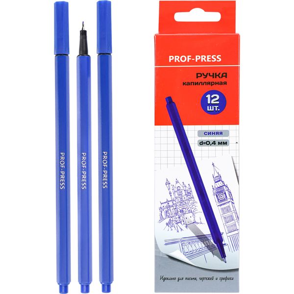 Ручка капиллярная (линер), синяя, Ø 0.4 мм, шестигран. корп., Prof-Press Ручка капиллярная (линер), синяя, Ø 0.4 мм, шестигран. корп., Prof-Press