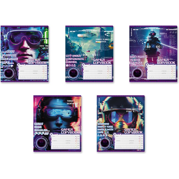 Тетрадь А5, клетка, 18 л., на скобе, 60 г/м², ErichKrause Cyber Game_MIX-PACK
