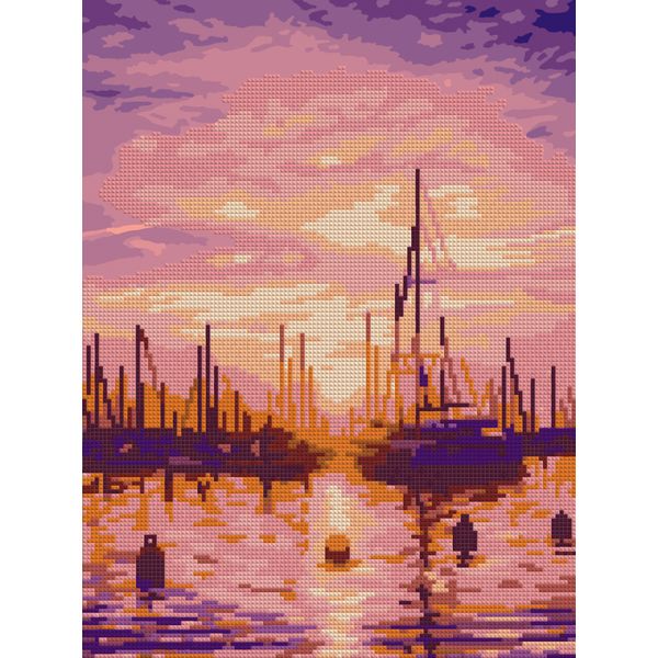 Алмазная живопись 30*40 см, холст, без подрамника, полное заполн., LORI Гавань на закате   Акция!