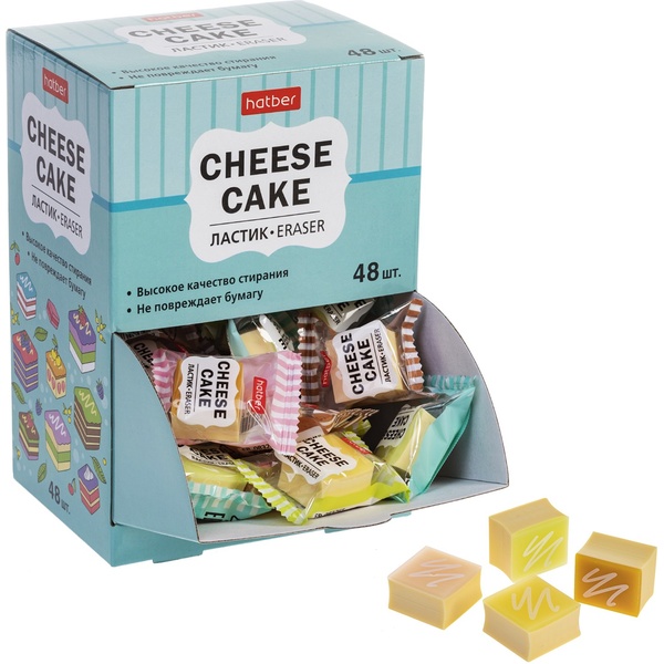 Ластик Hatber Cheese cake/Чизкейк, Eco-PVC, квадратный, 24*24*16 мм, 4 дизайна
